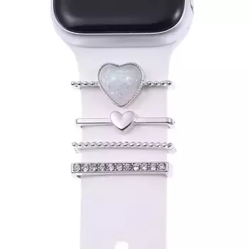 Microsonic Apple Watch SE 2022 44mm Kordon Süsü Charm İnci Kalp Gümüş