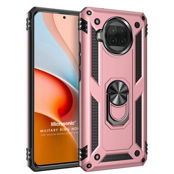 Microsonic Xiaomi Redmi Note 9 Pro 5G Kılıf Military Ring Holder Rose Gold