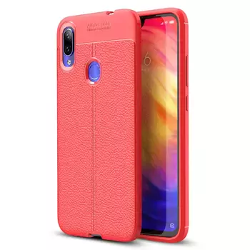 Microsonic Xiaomi Redmi Note 7 Kılıf Deri Dokulu Silikon Kırmızı