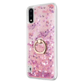 Microsonic Samsung Galaxy A01 Kılıf Glitter Liquid Holder Pembe