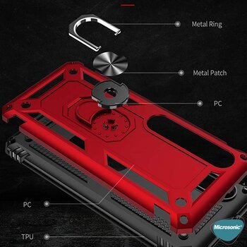 Microsonic Xiaomi Mi 10 Pro Kılıf Military Ring Holder Gümüş