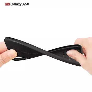 Microsonic Samsung Galaxy A50 Kılıf Deri Dokulu Silikon Siyah