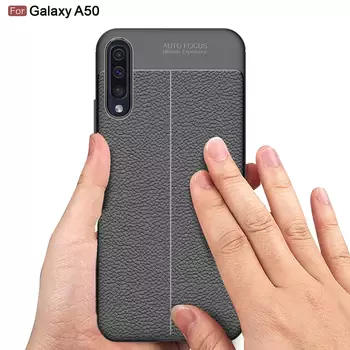 Microsonic Samsung Galaxy A50 Kılıf Deri Dokulu Silikon Siyah