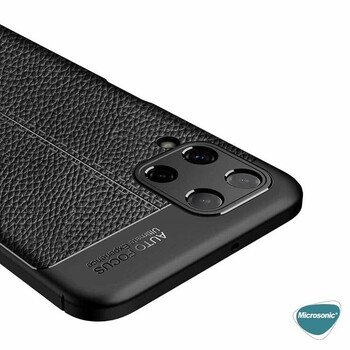 Microsonic Samsung Galaxy M22 Kılıf Deri Dokulu Silikon Siyah