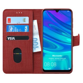 Microsonic Huawei P Smart 2019 Kılıf Fabric Book Wallet Kırmızı