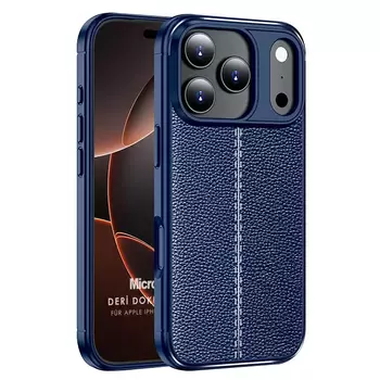Microsonic Apple iPhone 17 Pro Max Kılıf Deri Dokulu Silikon Lacivert