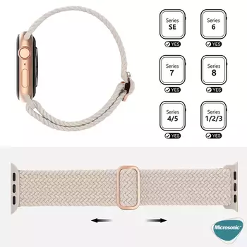 Microsonic Apple Watch SE 44mm Kordon Braided Loop Band Bej