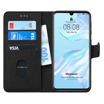 Microsonic Huawei P30 Kılıf Fabric Book Wallet Siyah