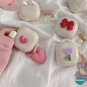 Microsonic Samsung Galaxy Buds Core Kılıf Süslü Kalp Desenli Kırmızı