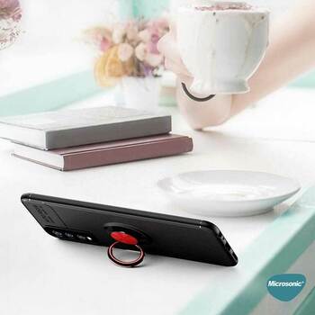 Microsonic Vivo Y20 Kılıf Kickstand Ring Holder Siyah Rose