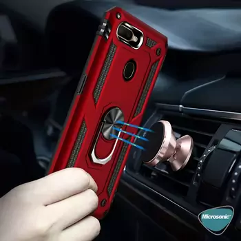 Microsonic Oppo F9 / F9 Pro Kılıf Military Ring Holder Kırmızı