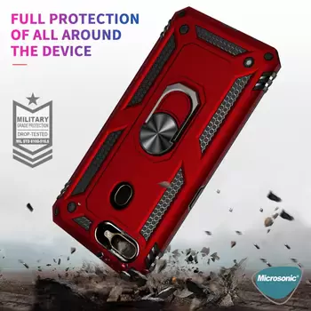 Microsonic Oppo F9 / F9 Pro Kılıf Military Ring Holder Gümüş