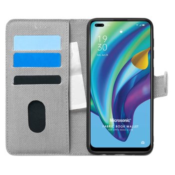 Microsonic Oppo Reno 4 Lite Kılıf Fabric Book Wallet Gri