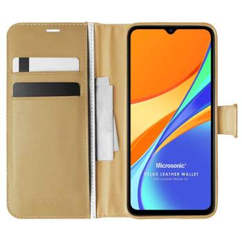 Microsonic Xiaomi Redmi 9C Kılıf Delux Leather Wallet Gold