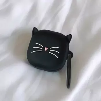 Microsonic Samsung Galaxy Buds 2 Kılıf Cartoon Figürlü Silikon Kedi Siyah