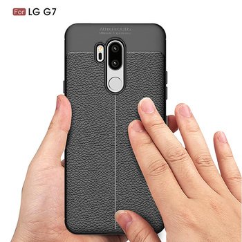 Microsonic LG G7 ThinQ Kılıf Deri Dokulu Silikon Gri