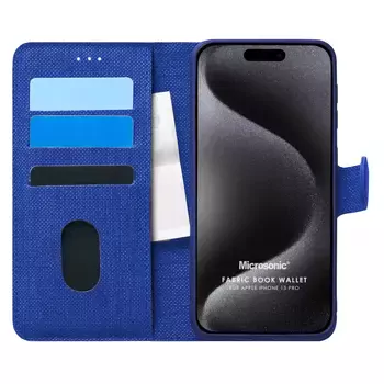 Microsonic Apple iPhone 15 Pro Kılıf Fabric Book Wallet Lacivert