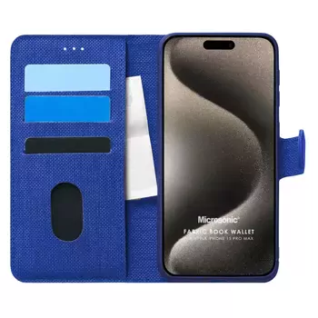 Microsonic Apple iPhone 15 Pro Max Kılıf Fabric Book Wallet Lacivert