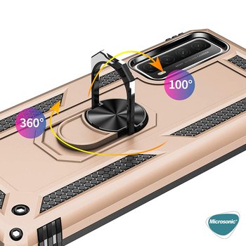 Microsonic Huawei P Smart 2021 Kılıf Military Ring Holder Rose Gold