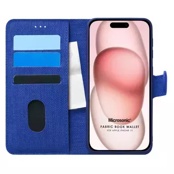 Microsonic Apple iPhone 15 Kılıf Fabric Book Wallet Lacivert