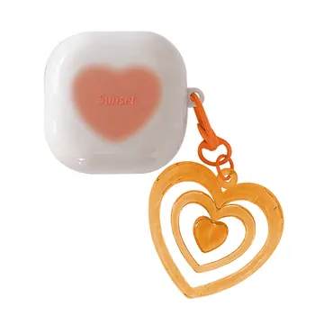 Microsonic Samsung Galaxy Buds Core Kılıf Süslü Renkli Kalp Desenli Turuncu