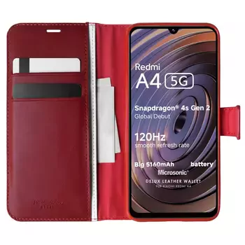 Microsonic Xiaomi Redmi A4 Kılıf Delux Leather Wallet Kırmızı