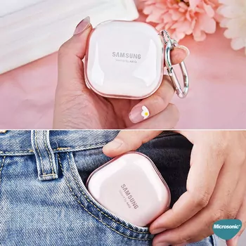 Microsonic Samsung Galaxy Buds Core Kılıf Askı Aparatlı Transparan Silikon Pembe