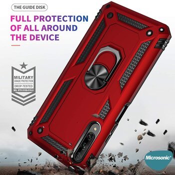 Microsonic Huawei P Smart Pro Kılıf Military Ring Holder Gümüş