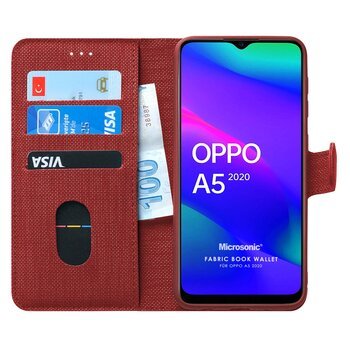 Microsonic Oppo A5 2020 Kılıf Fabric Book Wallet Kırmızı