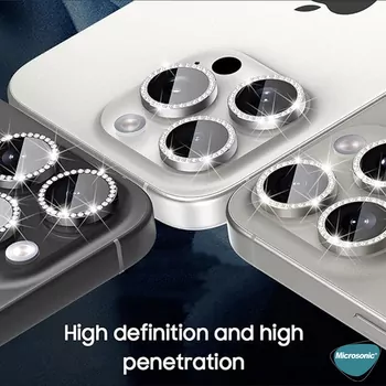 Microsonic Apple iPhone 17 Tekli Diamond Taşlı Kamera Koruma Camı Gümüş