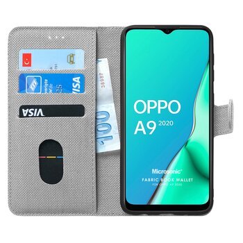 Microsonic Oppo A9 2020 Kılıf Fabric Book Wallet Gri