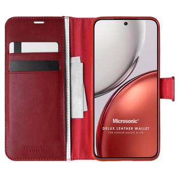 Microsonic Honor Magic 8 Lite Kılıf Delux Leather Wallet Kırmızı