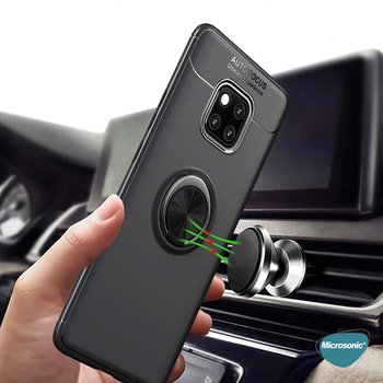 Microsonic Huawei Mate 20 Pro Kılıf Kickstand Ring Holder Kırmızı