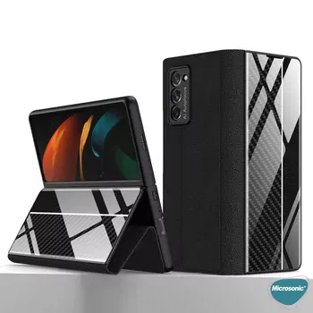 Microsonic Samsung Galaxy Z Fold 2 Kılıf Carbon Fiber BookStyle Siyah