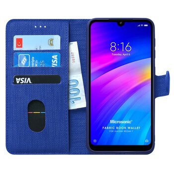 Microsonic Xiaomi Redmi 7 Kılıf Fabric Book Wallet Lacivert