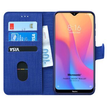 Microsonic Xiaomi Redmi 8A Kılıf Fabric Book Wallet Lacivert