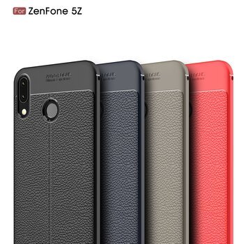 Microsonic Asus Zenfone 5Z ZS620KL Kılıf Deri Dokulu Silikon Gri