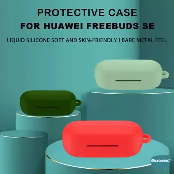 Microsonic Huawei FreeBuds SE Kılıf Askılı Mat Silikon Koyu Yeşil