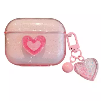 Microsonic Airpods Pro 3 Kılıf Simli Parıltılı Kalp Desenli Pembe