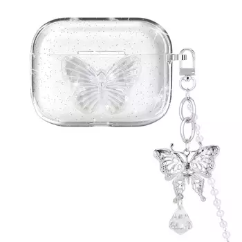 Microsonic AirPods Pro 3 Kılıf Kelebek Figürlü Parıltılı Şeffaf
