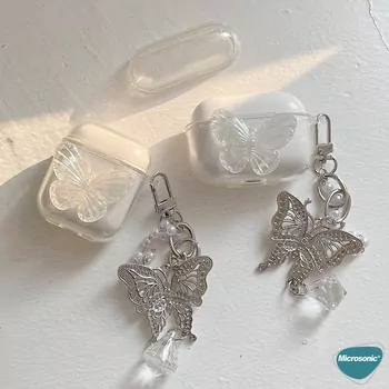 Microsonic AirPods Pro 3 Kılıf Kelebek Figürlü Parıltılı Şeffaf