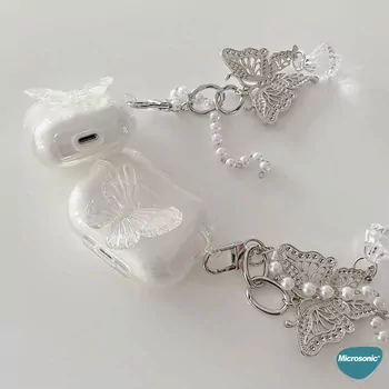 Microsonic AirPods Pro 3 Kılıf Kelebek Figürlü Parıltılı Şeffaf