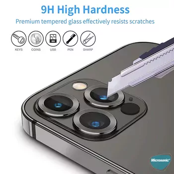 Microsonic Apple iPhone 15 Pro Max Tekli Kamera Lens Koruma Camı Gümüş