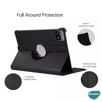 Microsonic Xiaomi Pad 6 Kılıf 360 Rotating Stand Deri Siyah