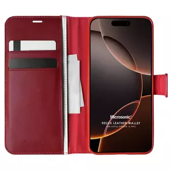 Microsonic Apple iPhone 16 Pro Kılıf Delux Leather Wallet Kırmızı