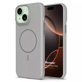 Microsonic Apple iPhone 15 Kılıf MagLeather Pro Gri
