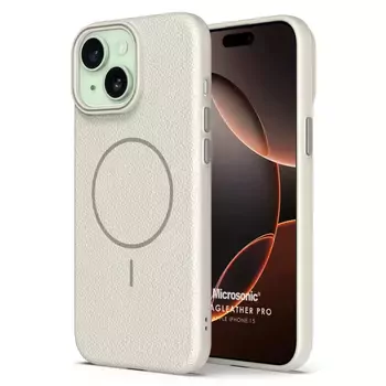 Microsonic Apple iPhone 15 Kılıf MagLeather Pro Bej
