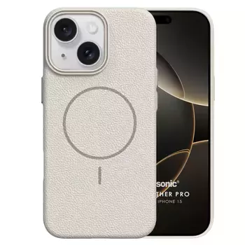 Microsonic Apple iPhone 15 Kılıf MagLeather Pro Bej