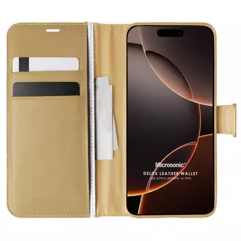 Microsonic Apple iPhone 16 Pro Kılıf Delux Leather Wallet Gold