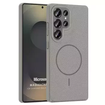 Microsonic Samsung Galaxy S25 Ultra Kılıf MagLeather Pro Gri